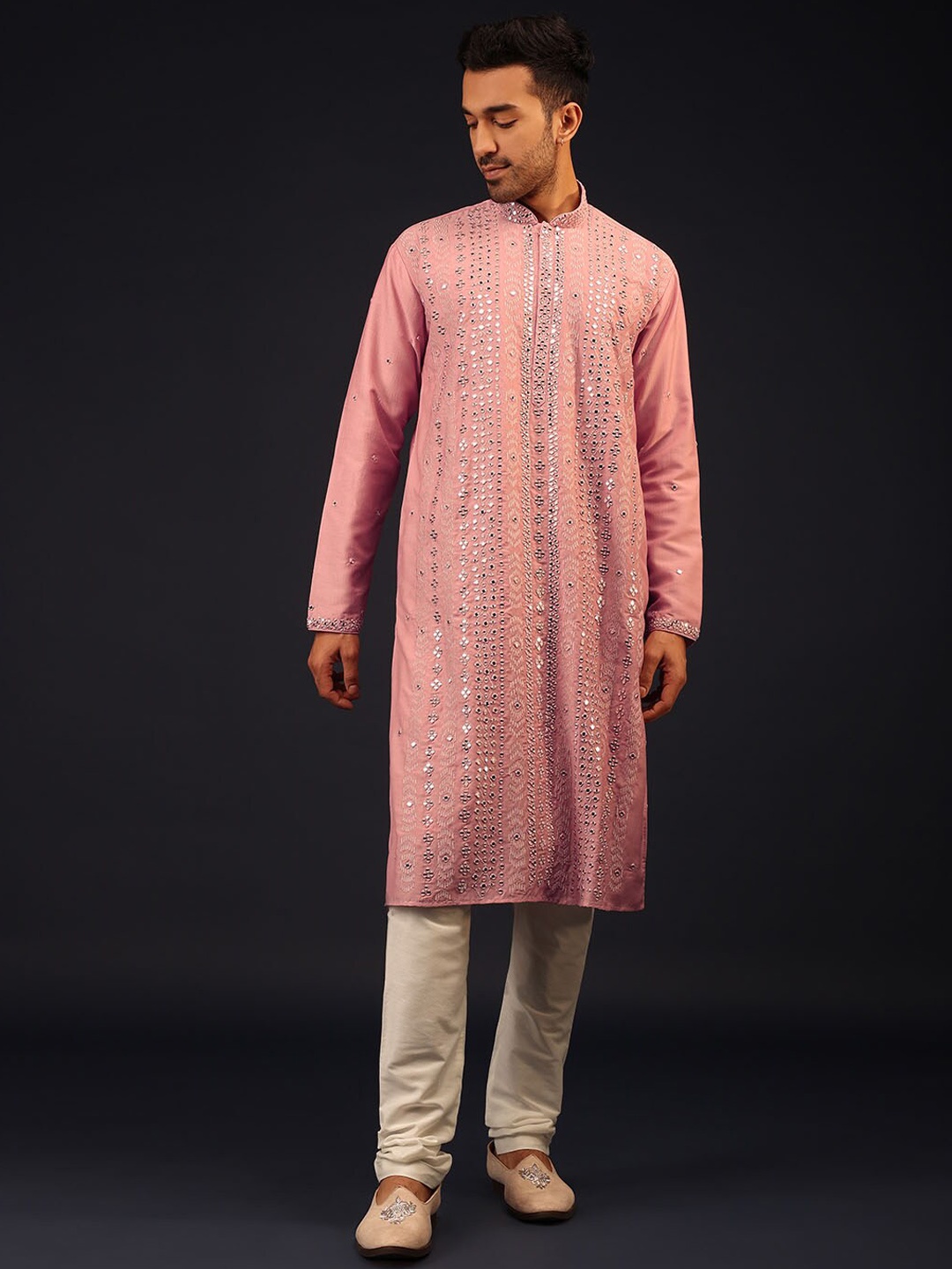 

KALKI Fashion Ethnic Motifs Embroidered Mirror Work Kurta With Churidar, Pink