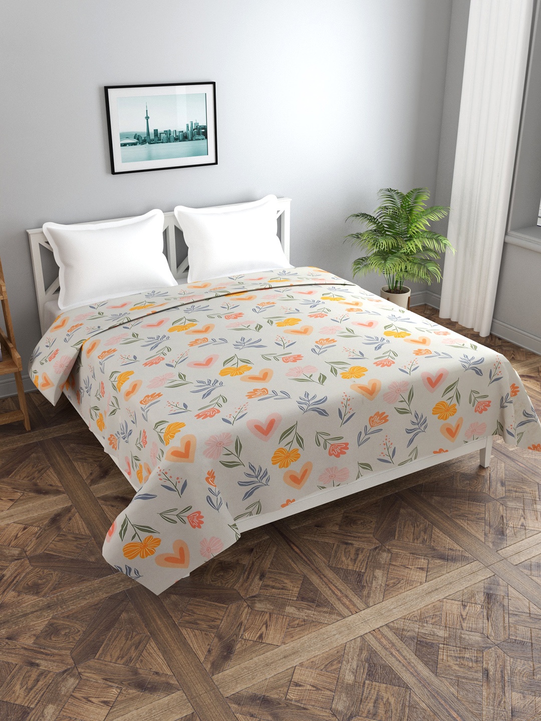 

MORADO Off White & Yellow Floral Printed Duvet Cover
