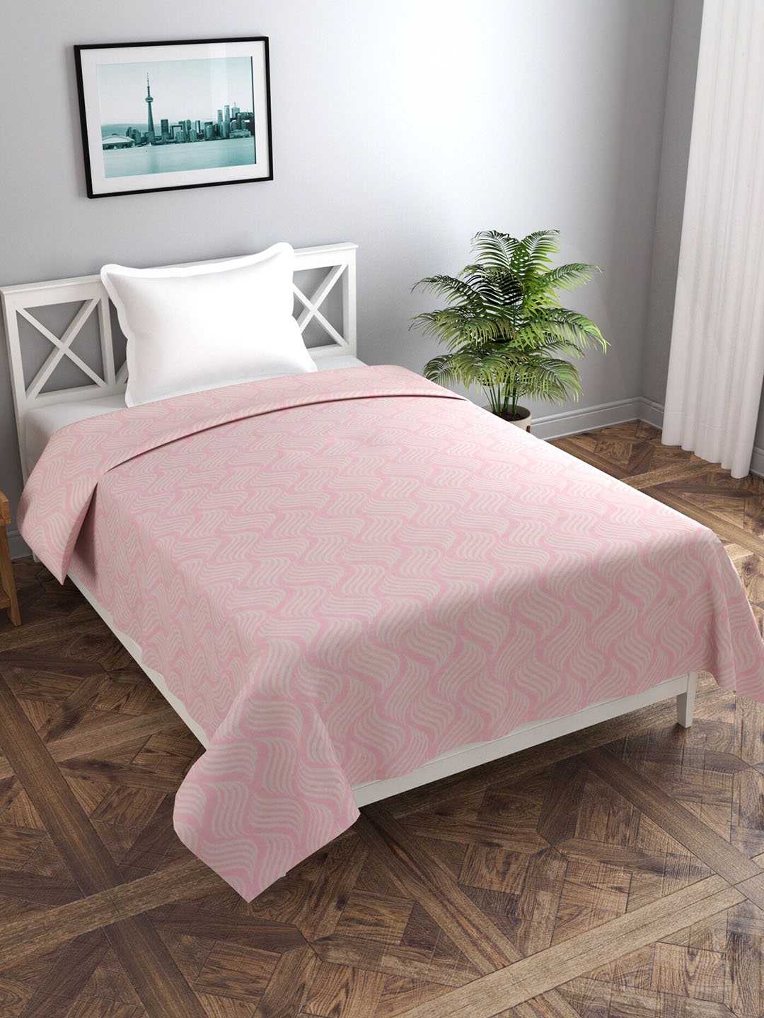 

MORADO Pink & White Abstract Printed Single Duvet Cover