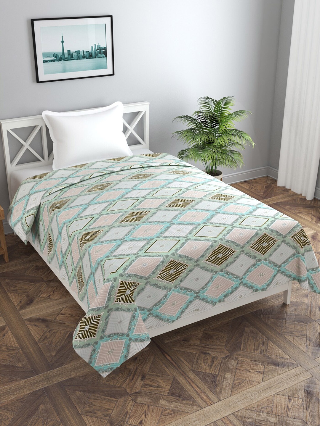 

MORADO Blue & Beige Printed Single Duvet Cover
