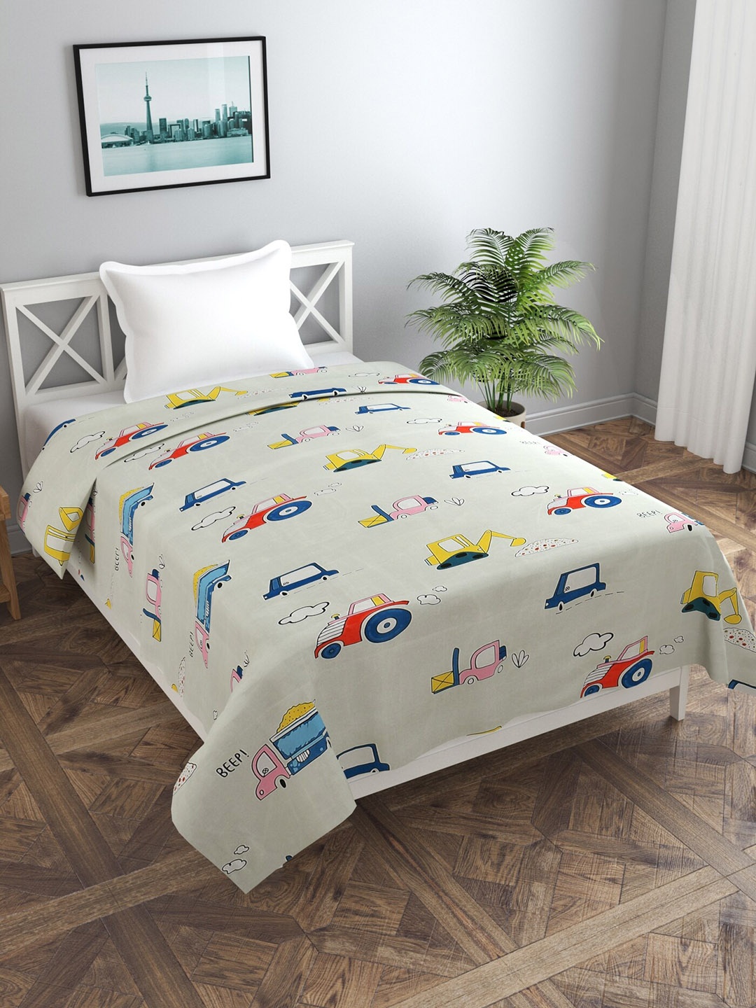 

MORADO Beige & Blue Conversational Printed Single Duvet Cover