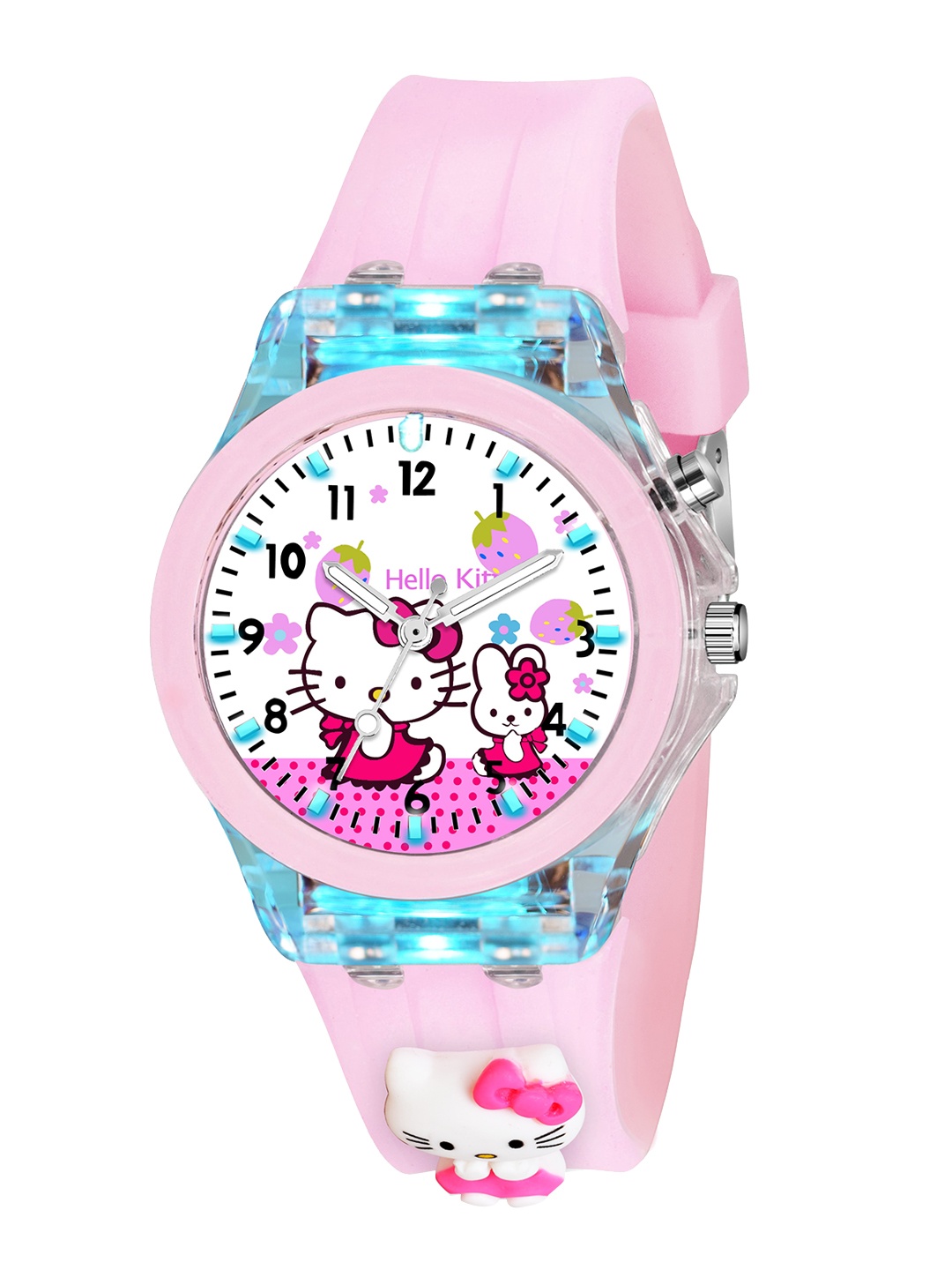 

SWADESI STUFF Girls Round Analogue Watch MULTI LIGHT PINK KITTY, White
