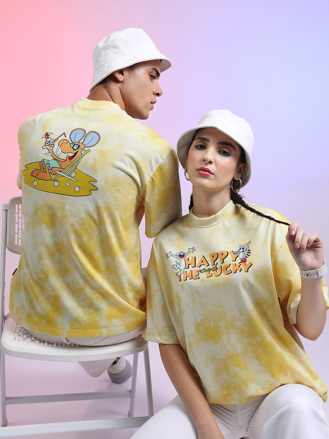 

HIGHLANDER Unisex Graphic Printed Drop-Shoulder Sleeves Oversized Tshirt, Yellow