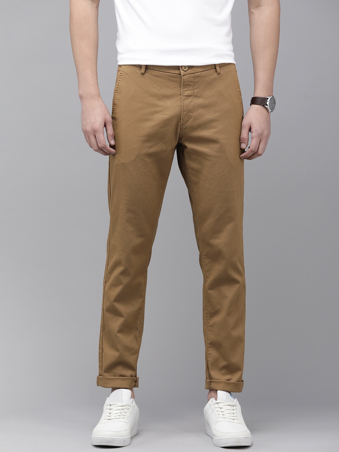 

U.S. Polo Assn. Men Solid Mid-Rise Austin Trim Fit Chinos Trouser, Khaki