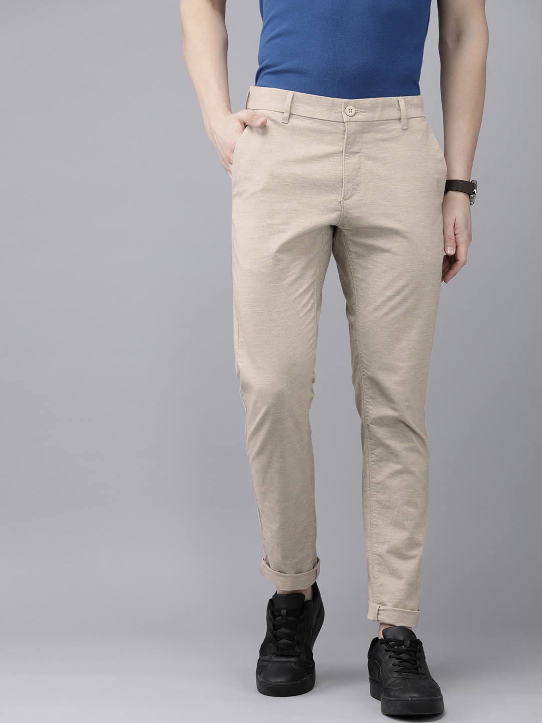 

U.S. Polo Assn. Men Self Design Textured Austin Slim Fit Chinos Trousers, Khaki