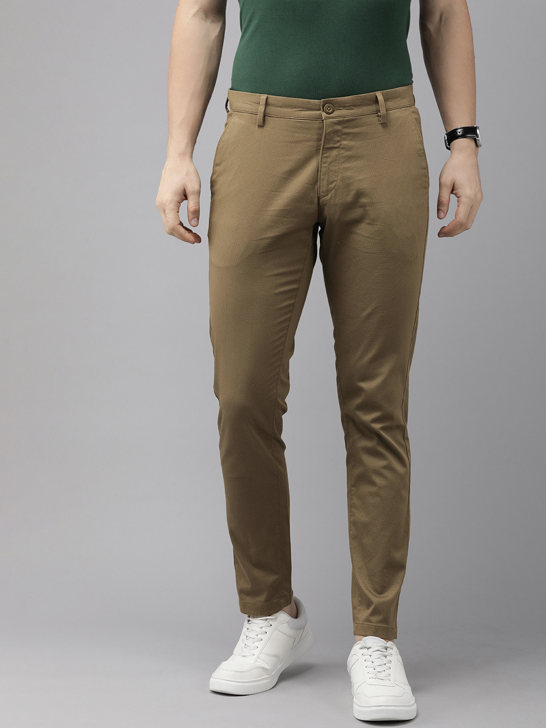 

U.S. Polo Assn. Men Geometric Printed Mid-Rise Slim Fit Chinos Trousers, Olive