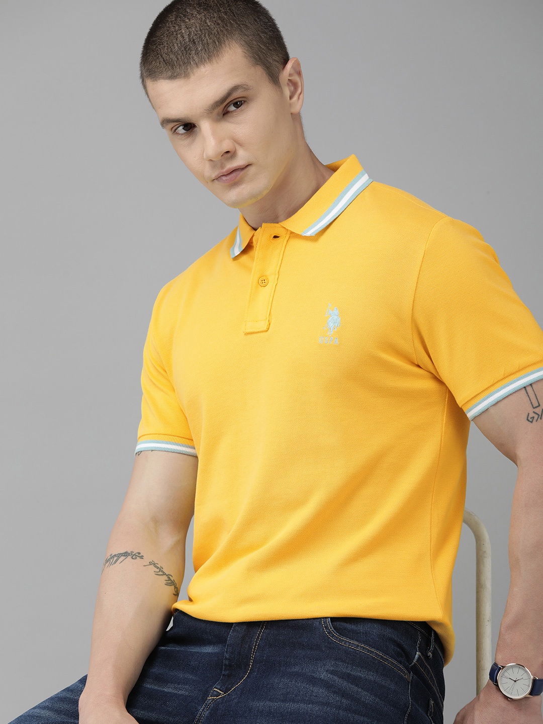 

U.S. Polo Assn. Pure Cotton Polo Collar Slim Fit T-shirt, Yellow