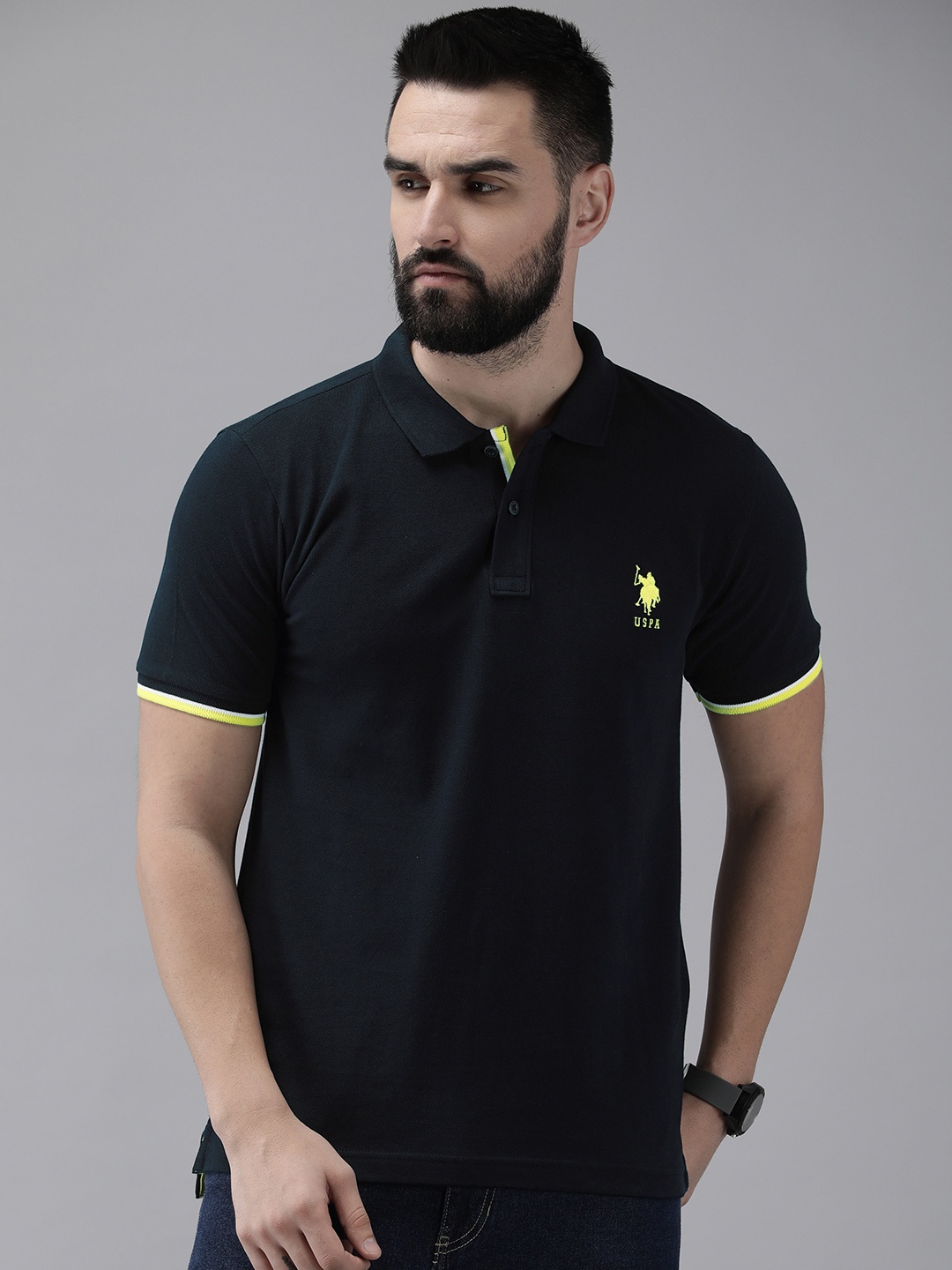 

U.S. Polo Assn. Pure Cotton Polo Collar Slim Fit Casual T-shirt, Navy blue