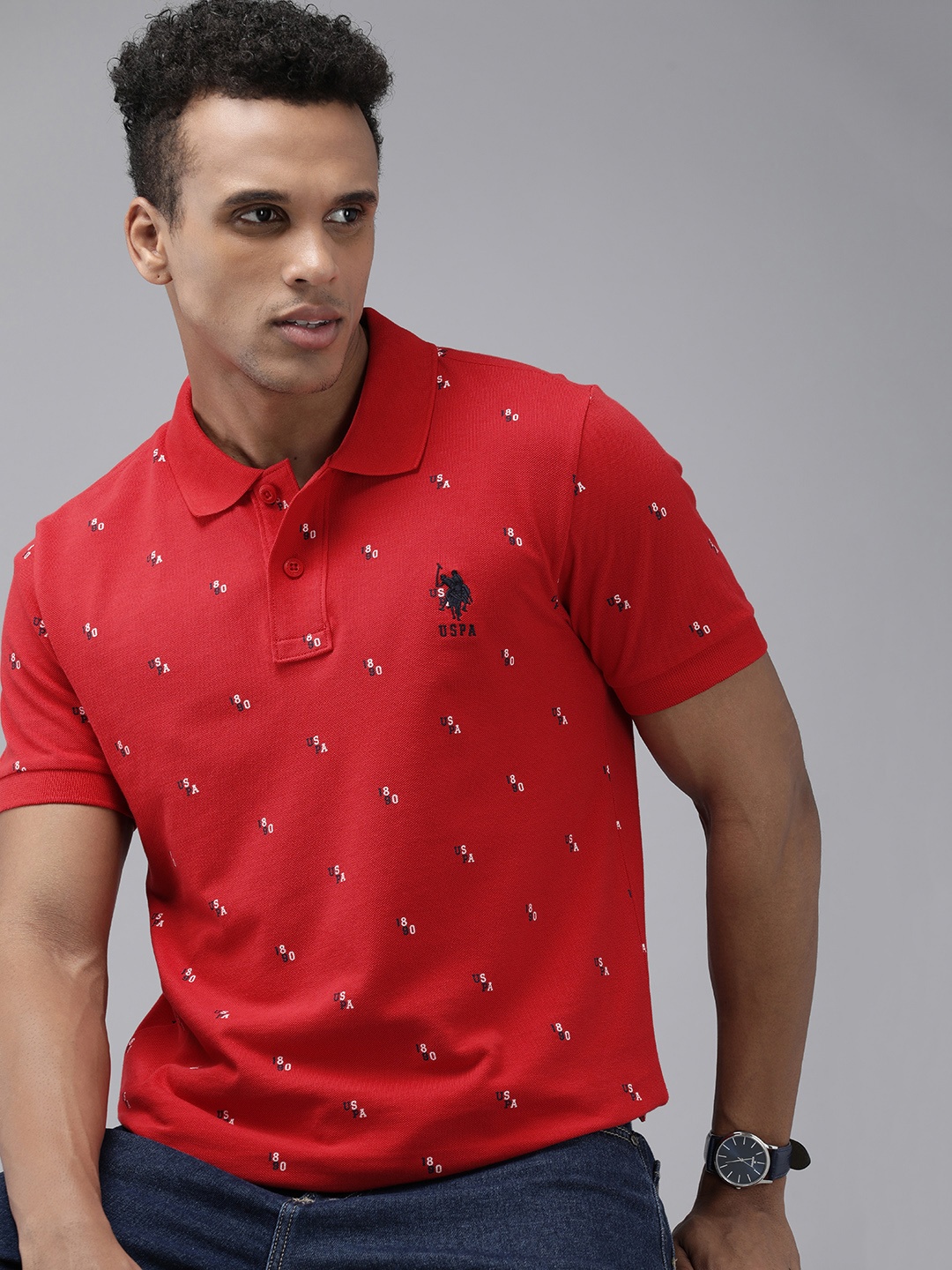 

U.S. Polo Assn. Brand Logo Printed Polo Collar Pure Cotton Slim Fit T-shirt, Red