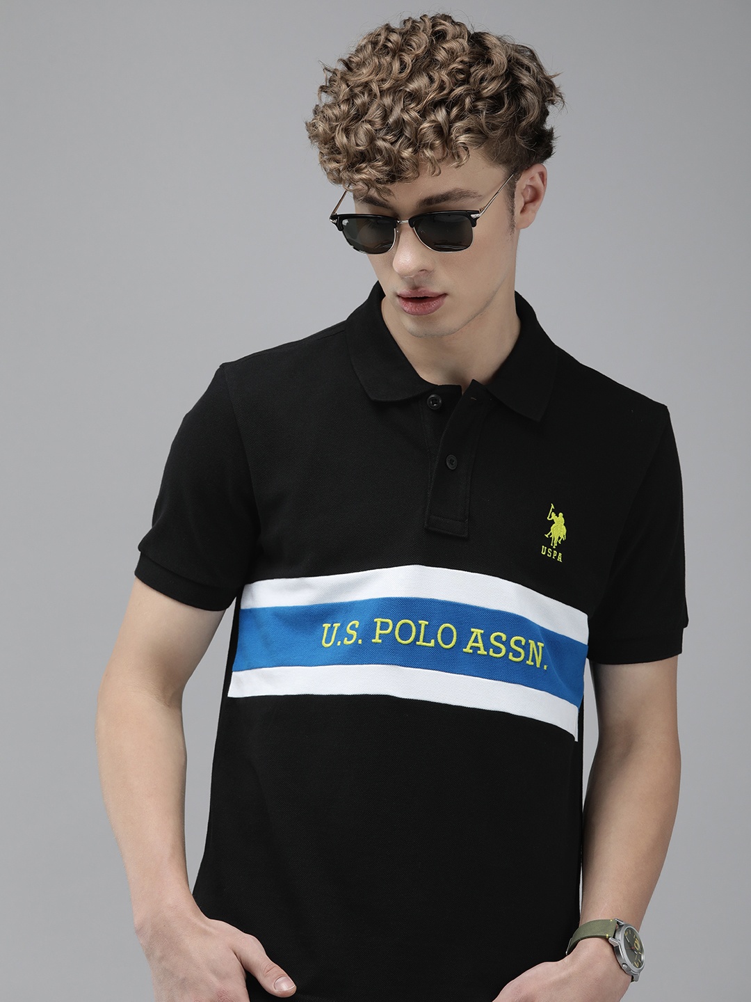 

U.S. Polo Assn. Striped Polo Collar Pure Cotton Slim Fit T-shirt, Black