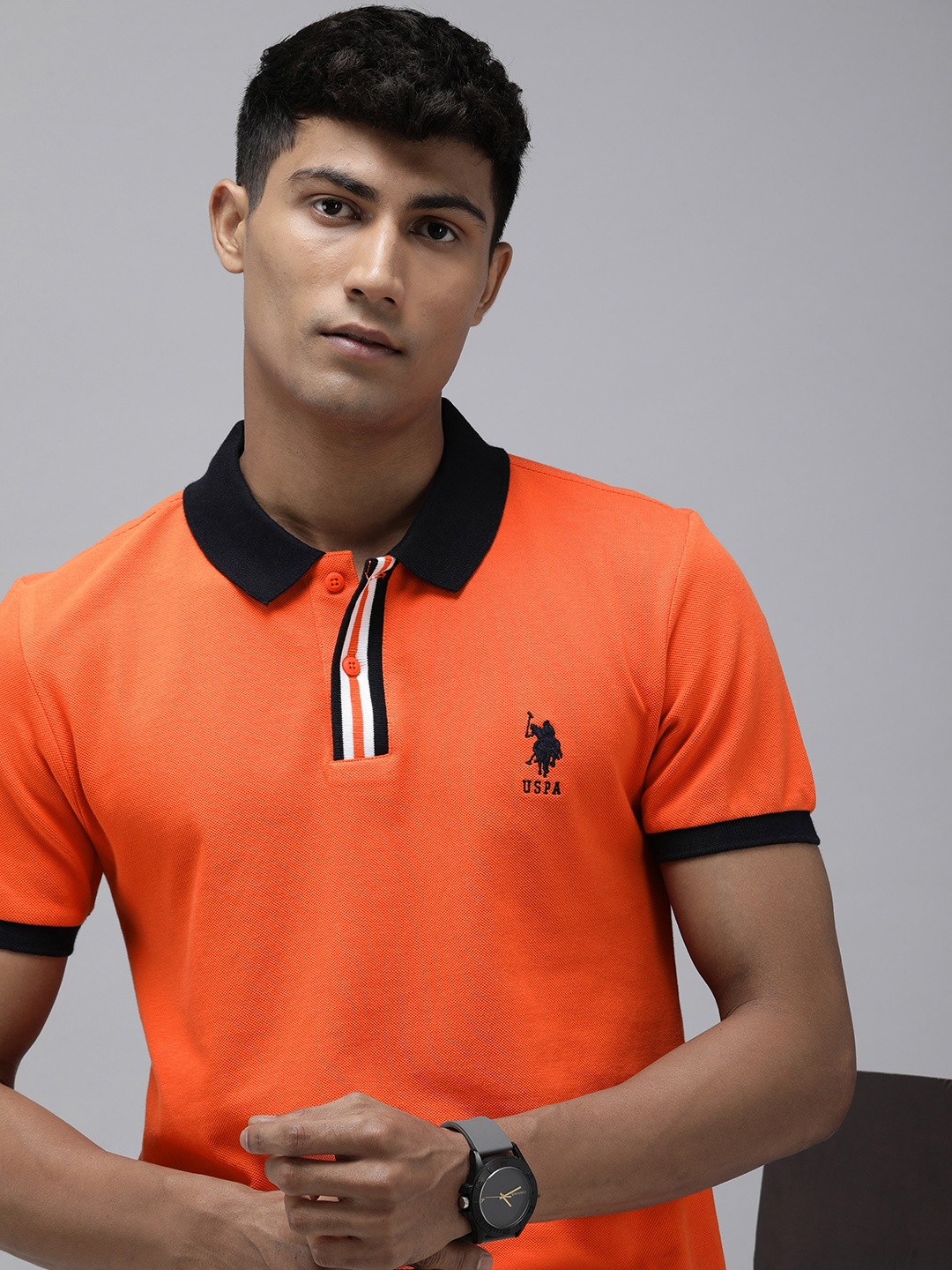

U.S. Polo Assn. Polo Collar Pure Cotton Slim Fit T-shirt, Orange