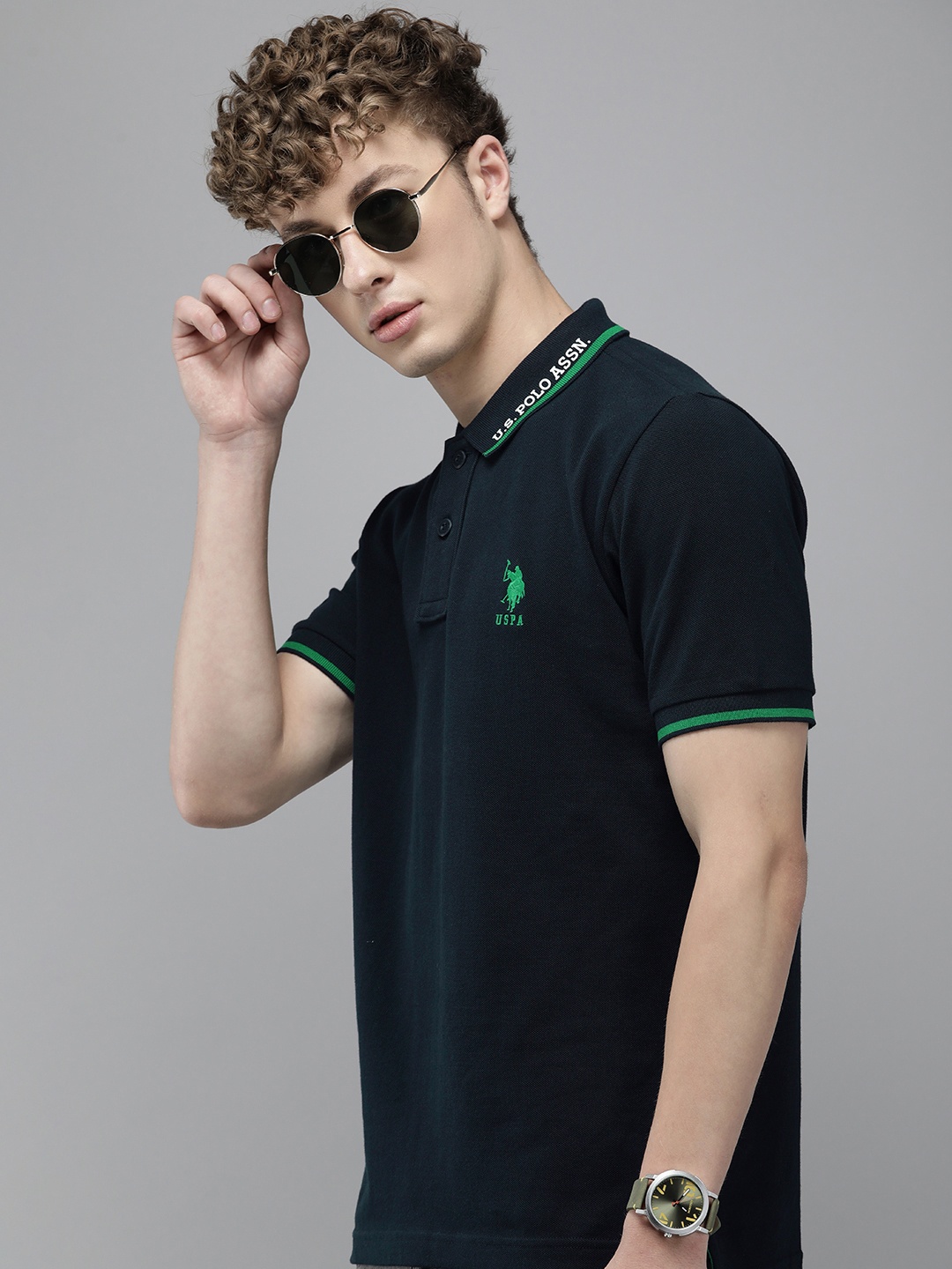 

U.S. Polo Assn. Brand Logo Embroidered Polo Collar Pure Cotton Slim Fit T-shirt, Navy blue