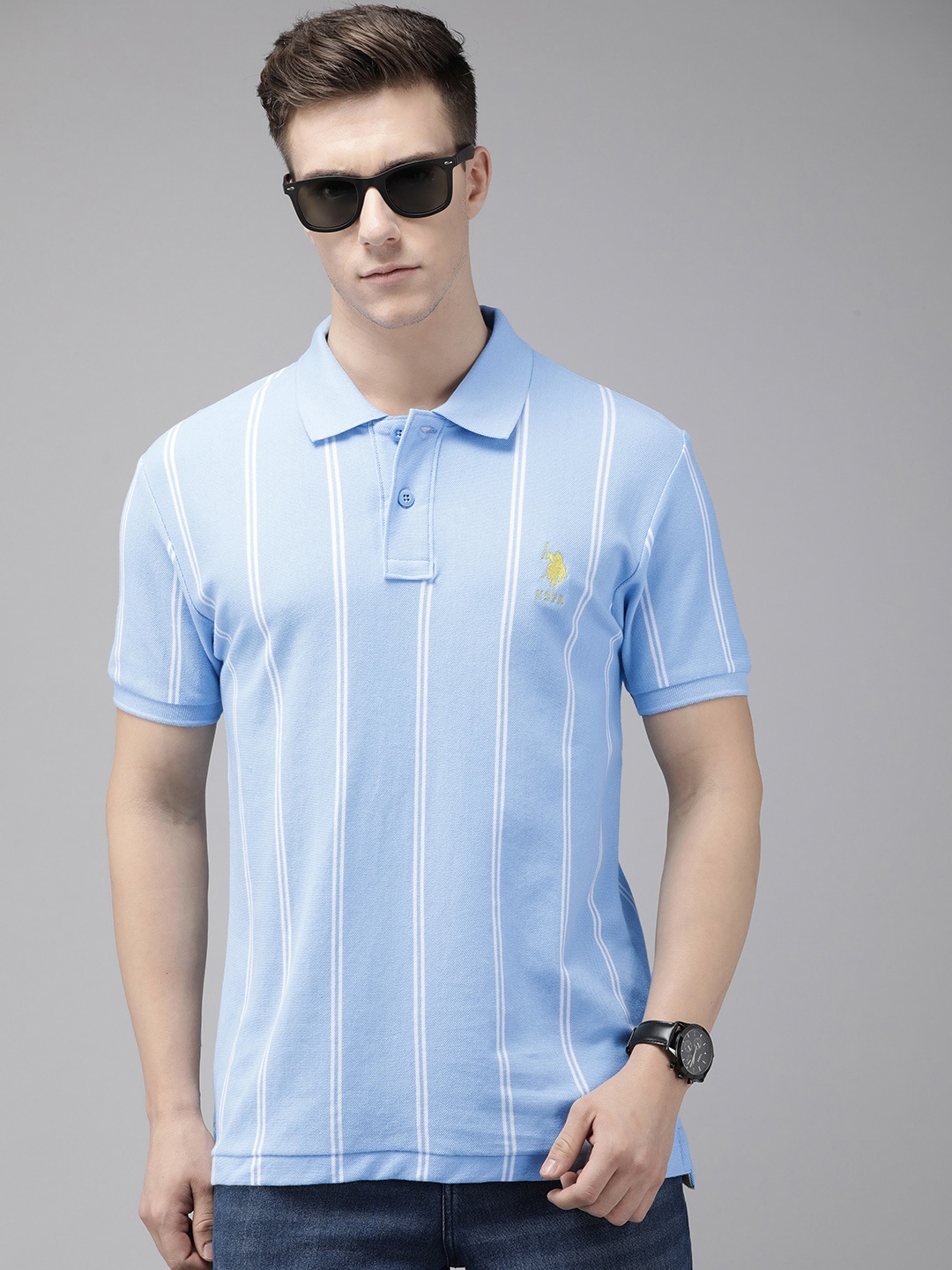 

U.S. Polo Assn. Striped Polo Collar Pure Cotton Slim Fit T-shirt, Blue