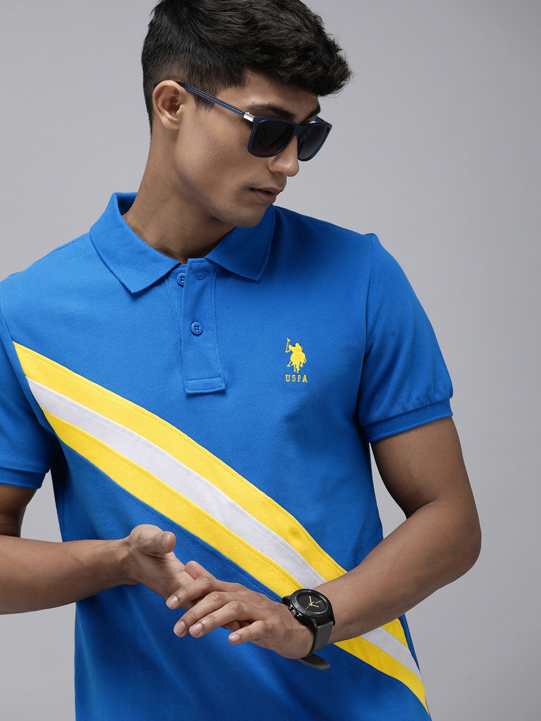 

U.S. Polo Assn. Striped Polo Collar Pure Cotton Slim Fit T-shirt, Blue