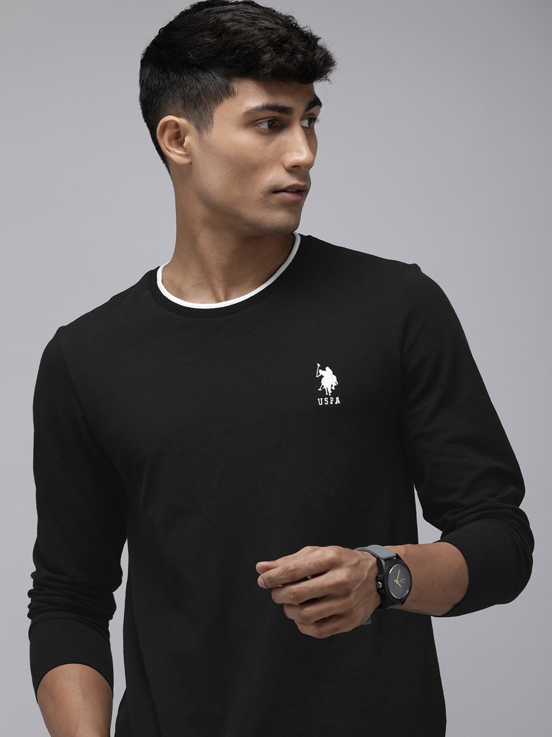 

U.S. Polo Assn. Men Pure Cotton Slim Fit T-shirt, Black