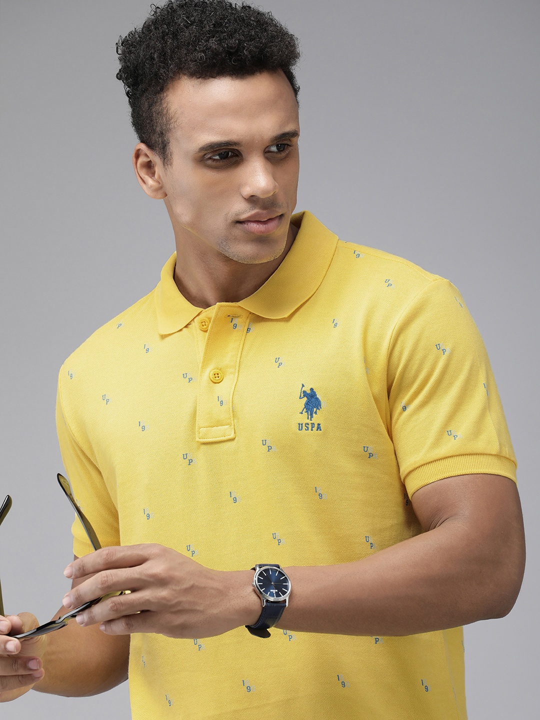 

U.S. Polo Assn. Brand Logo Printed Polo Collar Pure Cotton Slim Fit T-shirt, Yellow