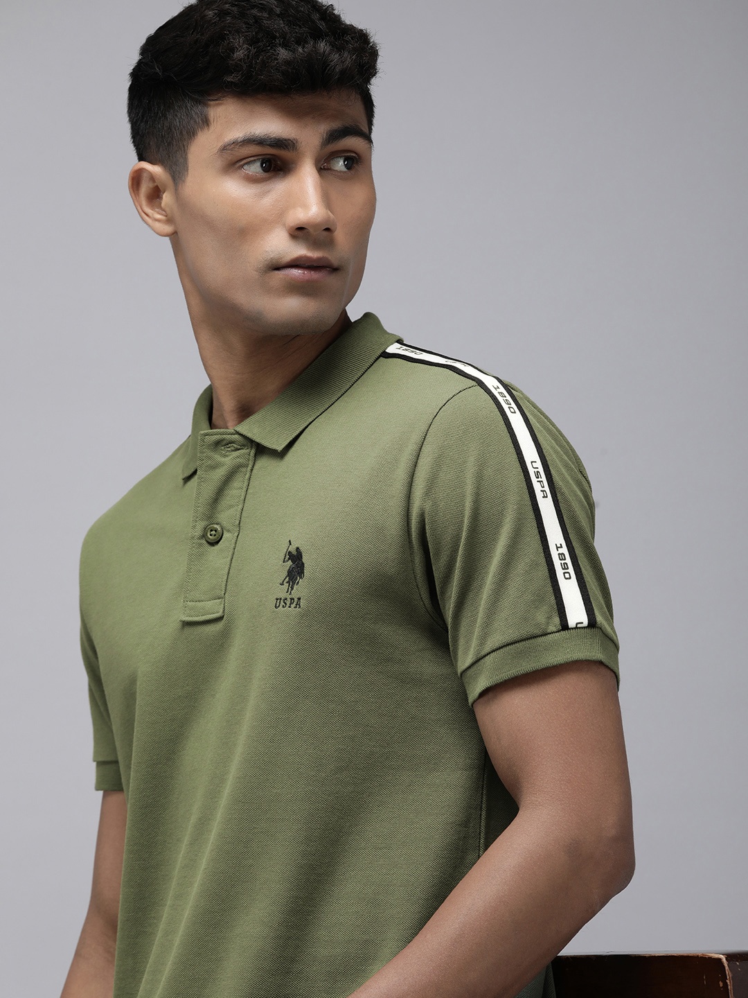 

U.S. Polo Assn. Polo Collar Pure Cotton Slim Fit T-shirt, Olive