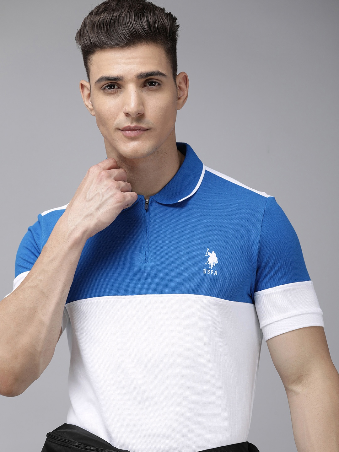 

U.S. Polo Assn. Colourblocked Polo Collar Pure Cotton Slim Fit T-shirt, White