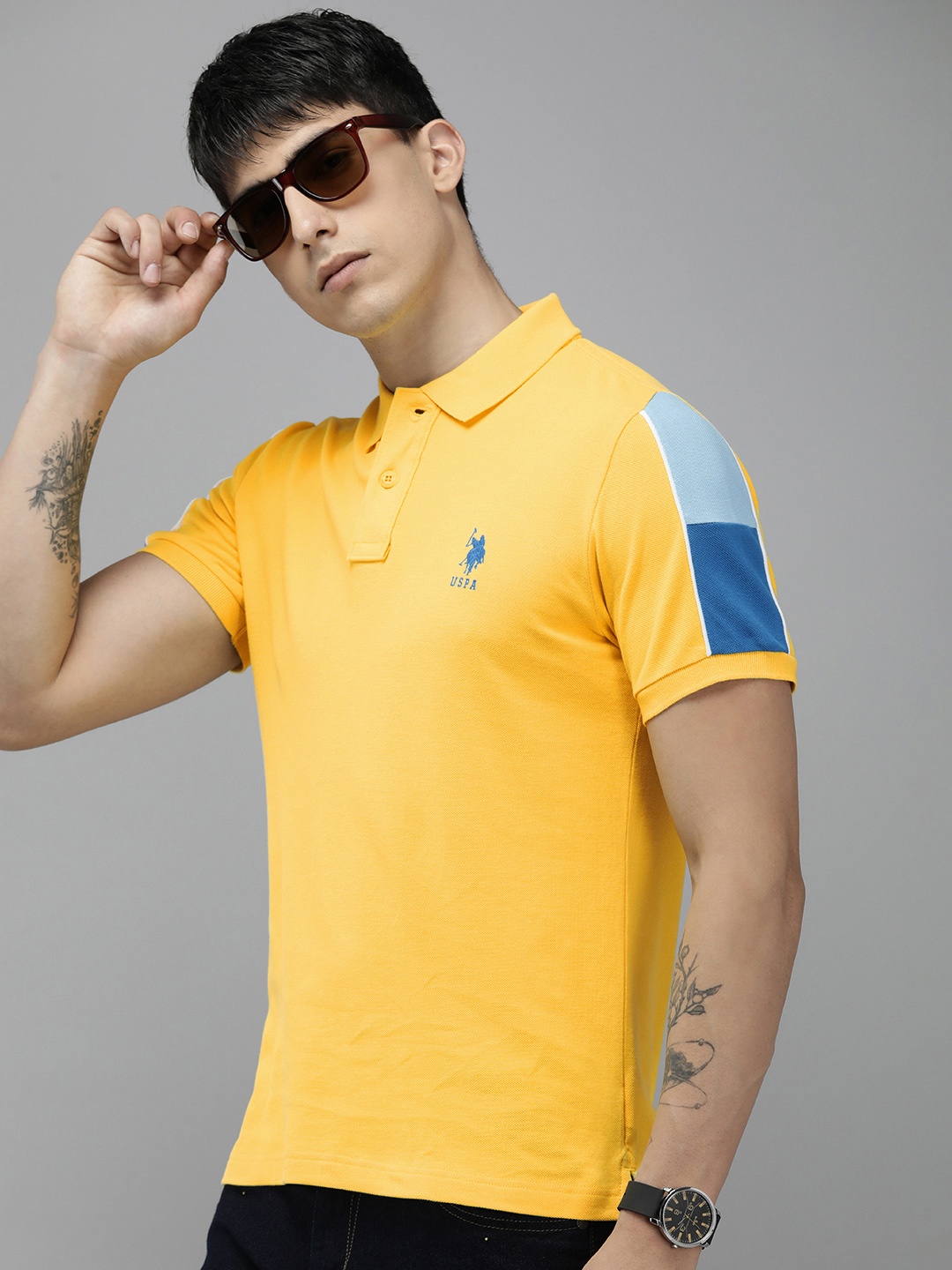 

U.S. Polo Assn. Brand Logo Embroidered Polo Collar Pure Cotton Slim Fit T-shirt, Yellow