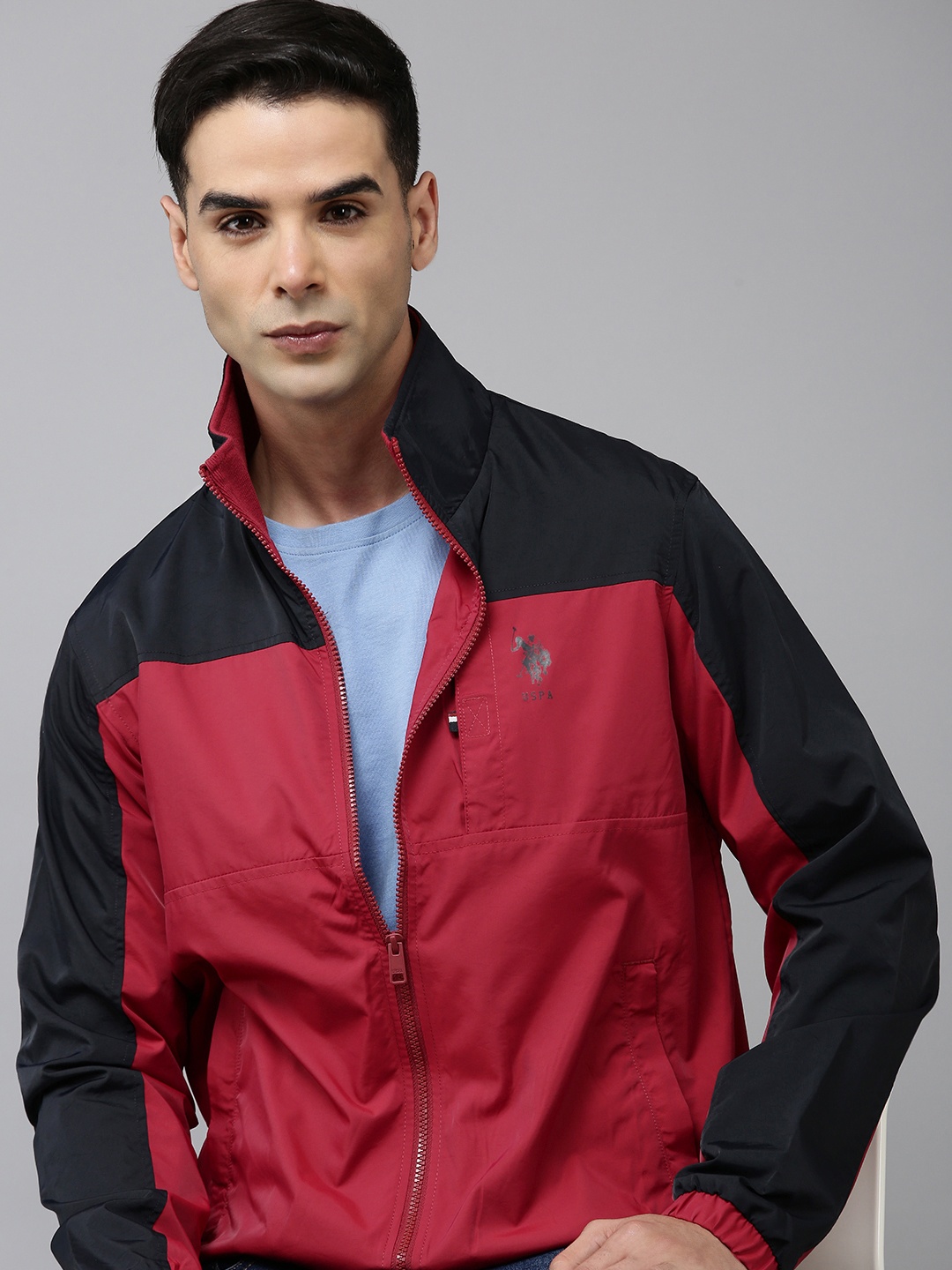 

U.S. Polo Assn. Men Colourblocked Windcheater Jacket, Red