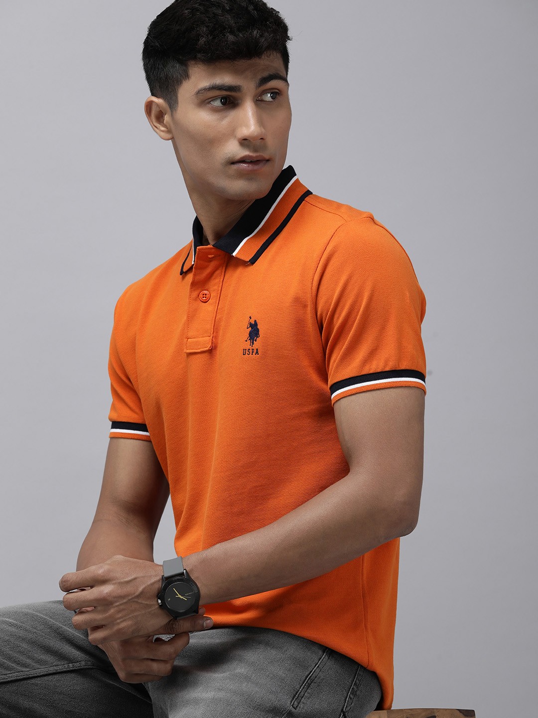 

U.S. Polo Assn. Polo Collar Pure Cotton Slim Fit T-shirt, Orange