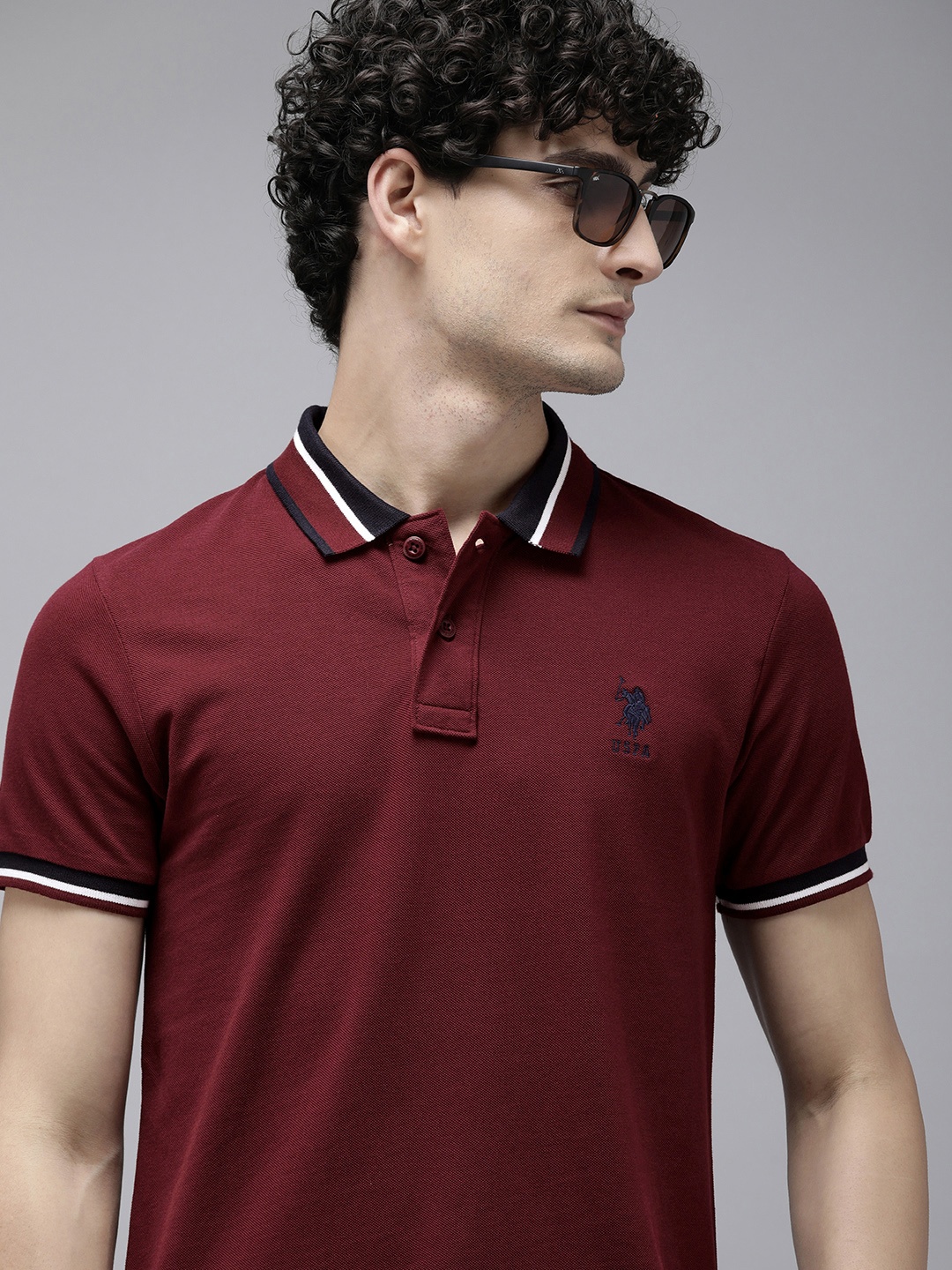 

U.S. Polo Assn. Pure Cotton Slim Fit Polo Collar Casual T-shirt, Maroon