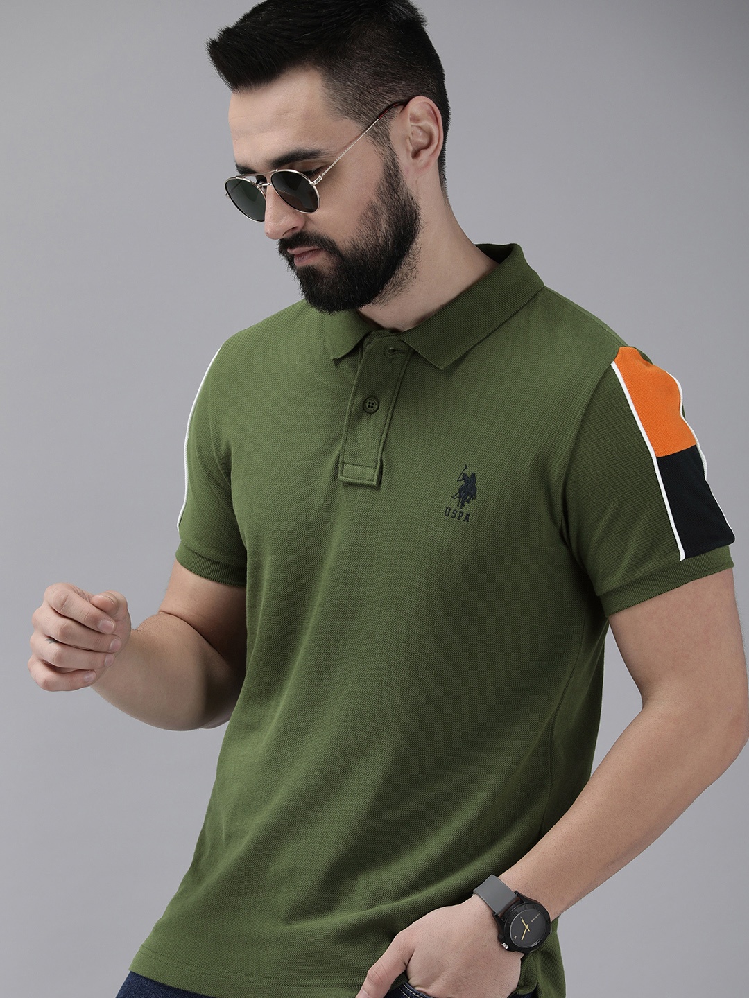 

U.S. Polo Assn. Pure Cotton Polo Collar Slim Fit Casual T-shirt, Olive