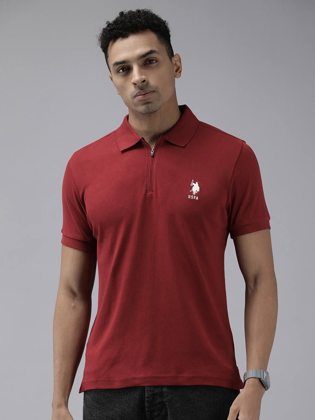 

U.S. Polo Assn. Pure Cotton Polo Collar Slim Fit Casual T-shirt, Maroon