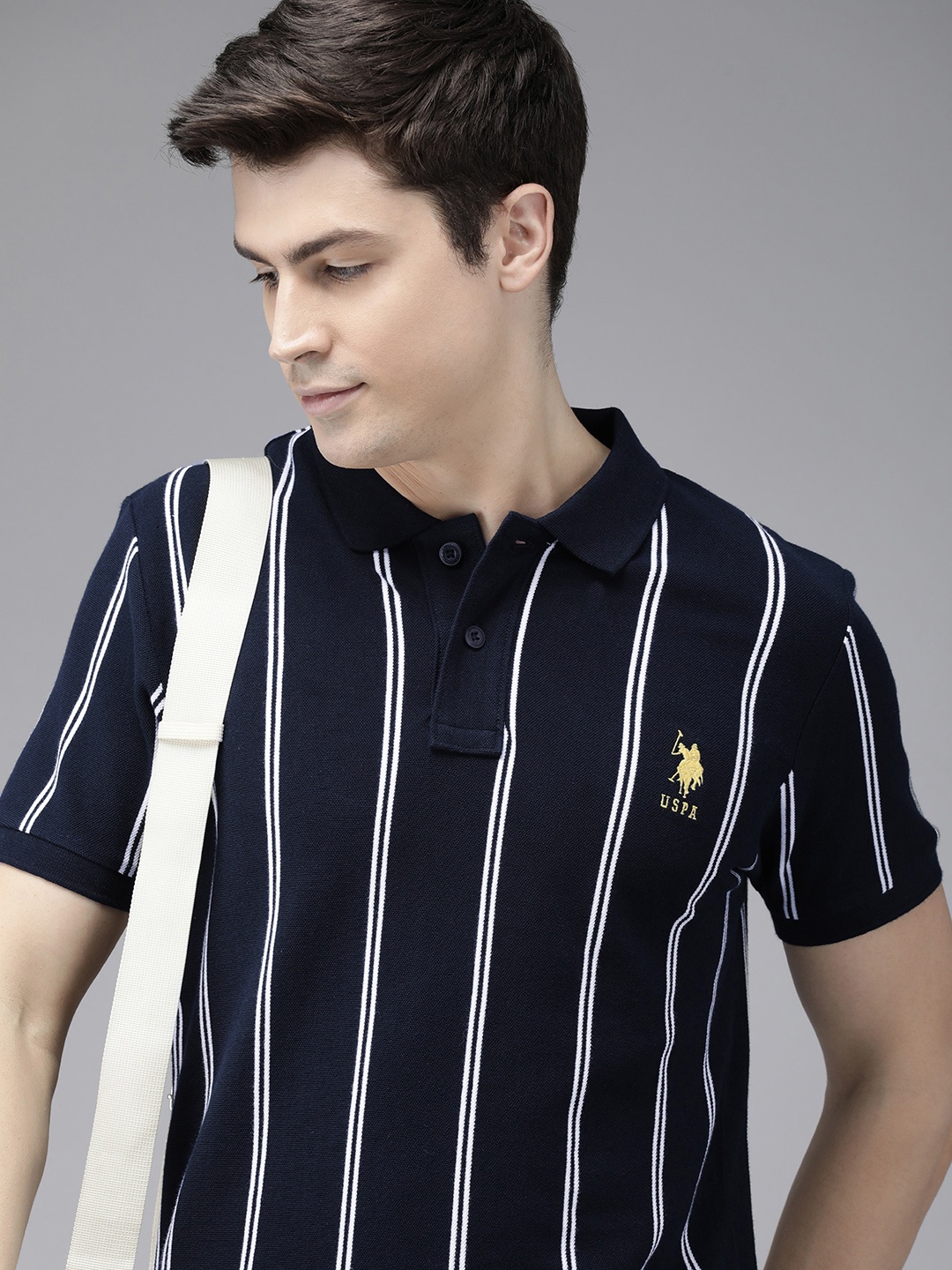 

U.S. Polo Assn. Striped Polo Collar Pure Cotton Slim Fit T-shirt, Navy blue