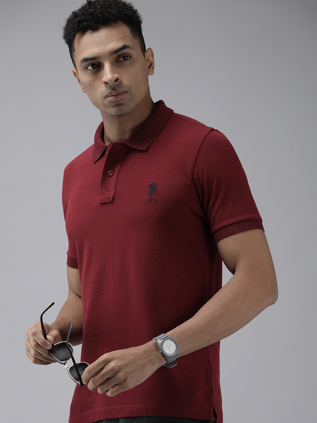 

U.S. Polo Assn. Pure Cotton Polo Collar Slim Fit Casual T-shirt, Maroon