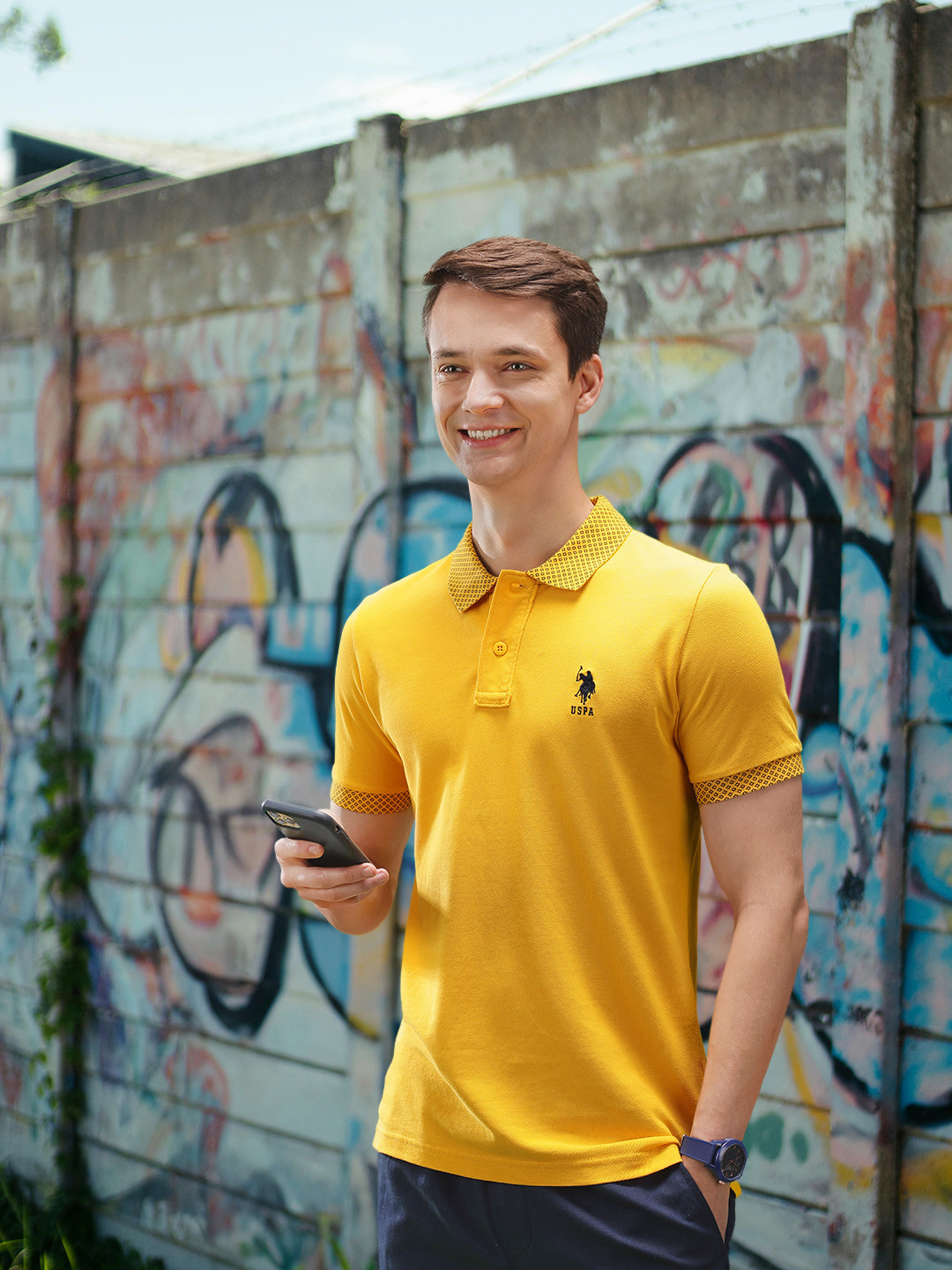 

U.S. Polo Assn. Polo Collar Pure Cotton Slim Fit T-shirt, Mustard
