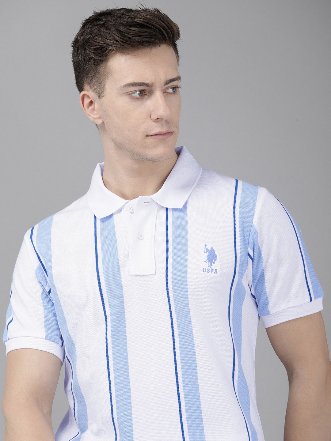 

U.S. Polo Assn. Striped Polo Collar Pure Cotton Slim Fit T-shirt, White