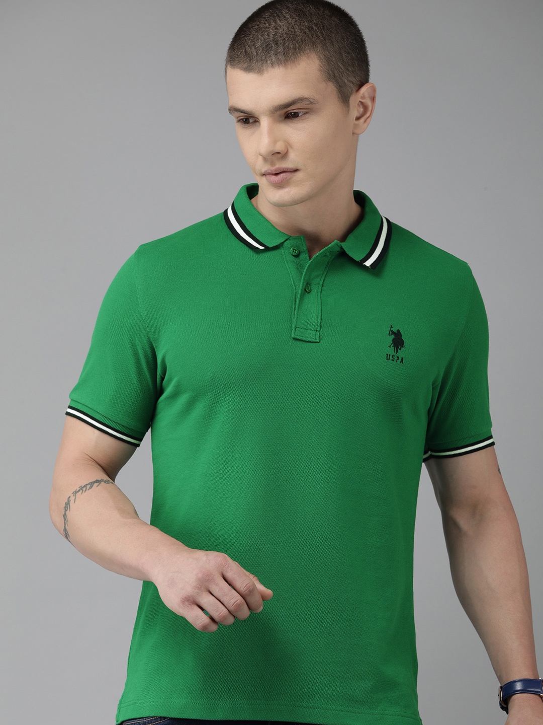 

U.S. Polo Assn. Pure Cotton Polo Collar Slim Fit T-shirt, Green