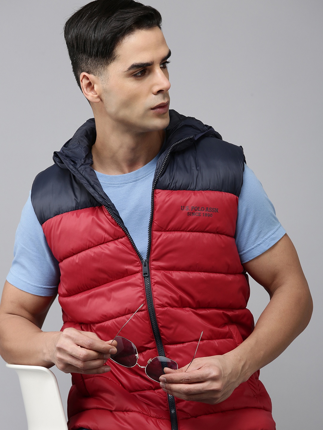 

U.S. Polo Assn. Colourblocked Sleeveless Puffer Jacket, Red