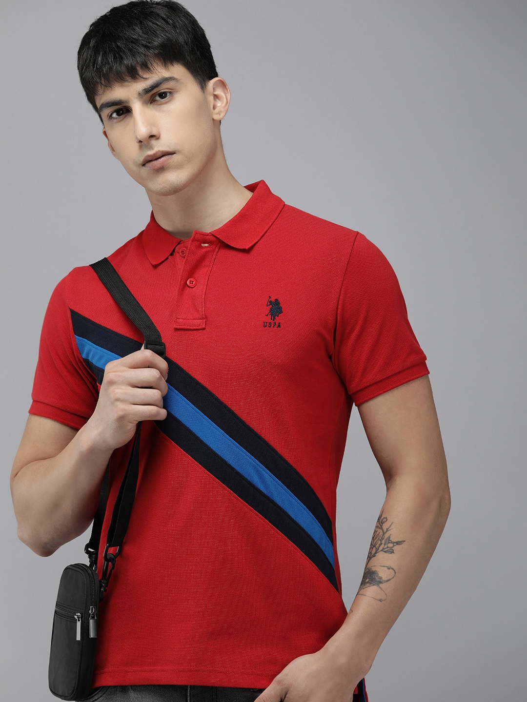 

U.S. Polo Assn. Striped Polo Collar Pure Cotton Slim Fit T-shirt, Red