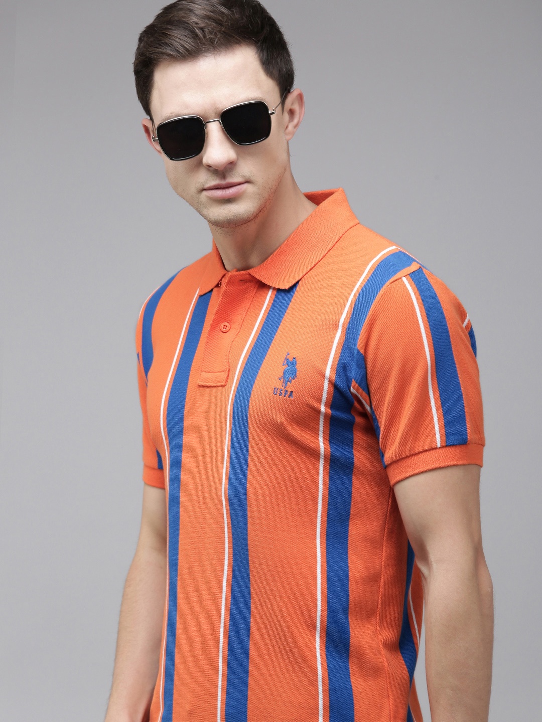 

U.S. Polo Assn. Striped Polo Collar Pure Cotton Slim Fit T-shirt, Orange