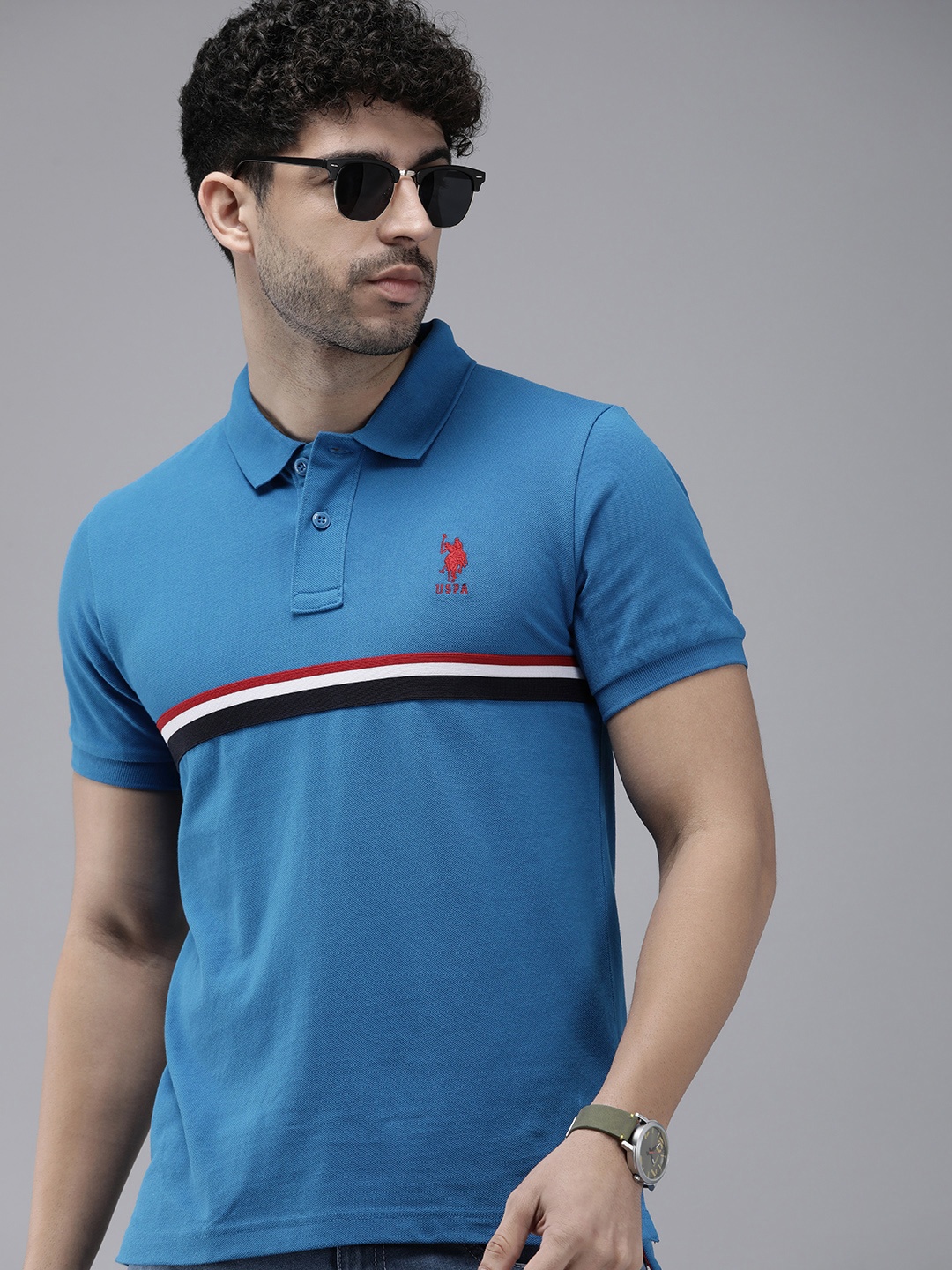 

U.S. Polo Assn. Pure Cotton Solid Polo Collar Slim Fit Casual T-shirt, Blue