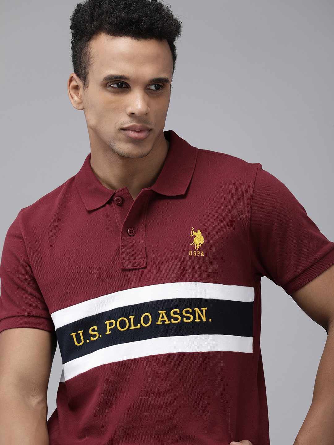 

U.S. Polo Assn. Brand Logo Printed Polo Collar Pure Cotton Slim Fit T-shirt, Maroon