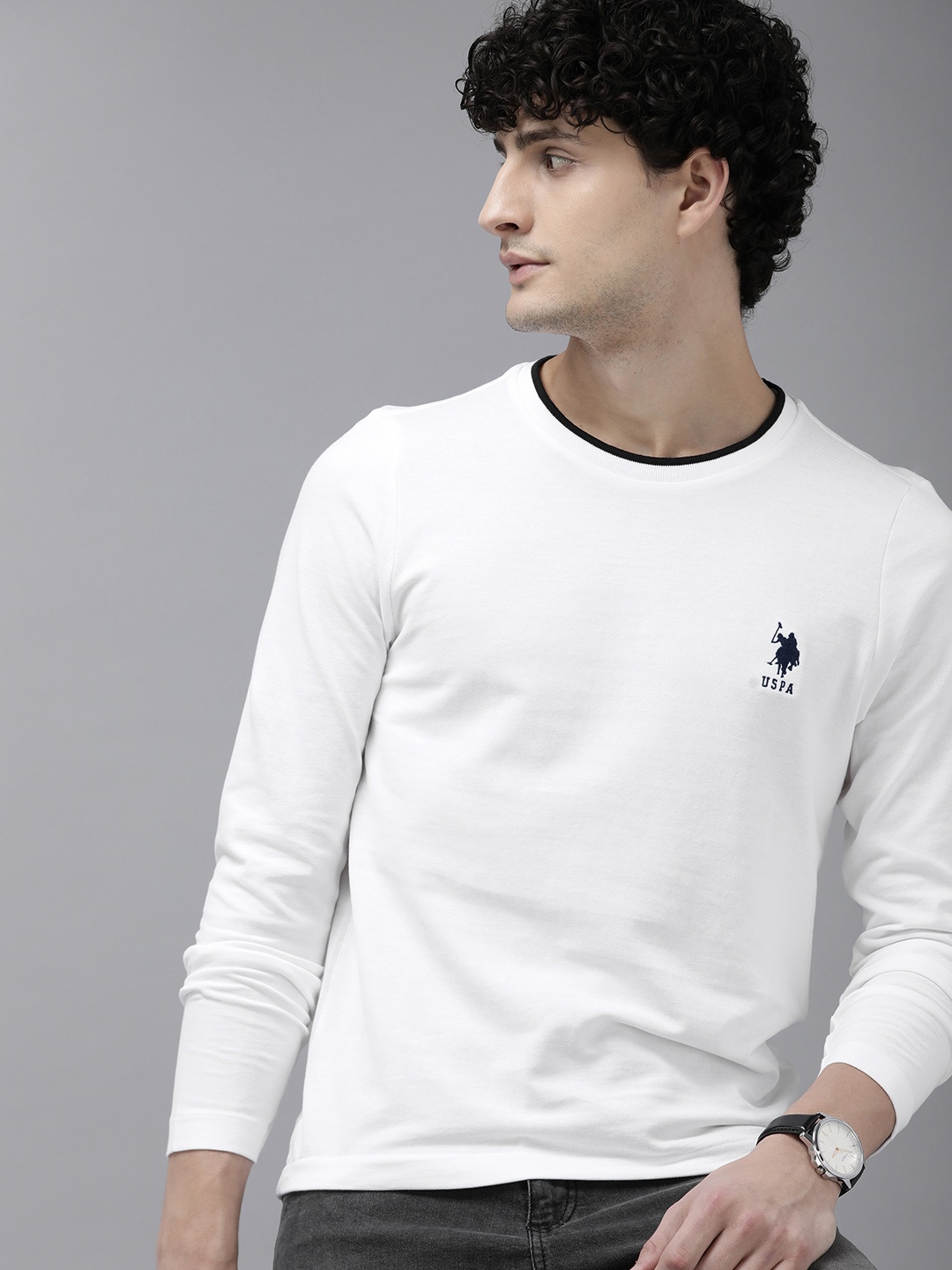 

U.S. Polo Assn. Men Pure Cotton Slim Fit T-shirt, White