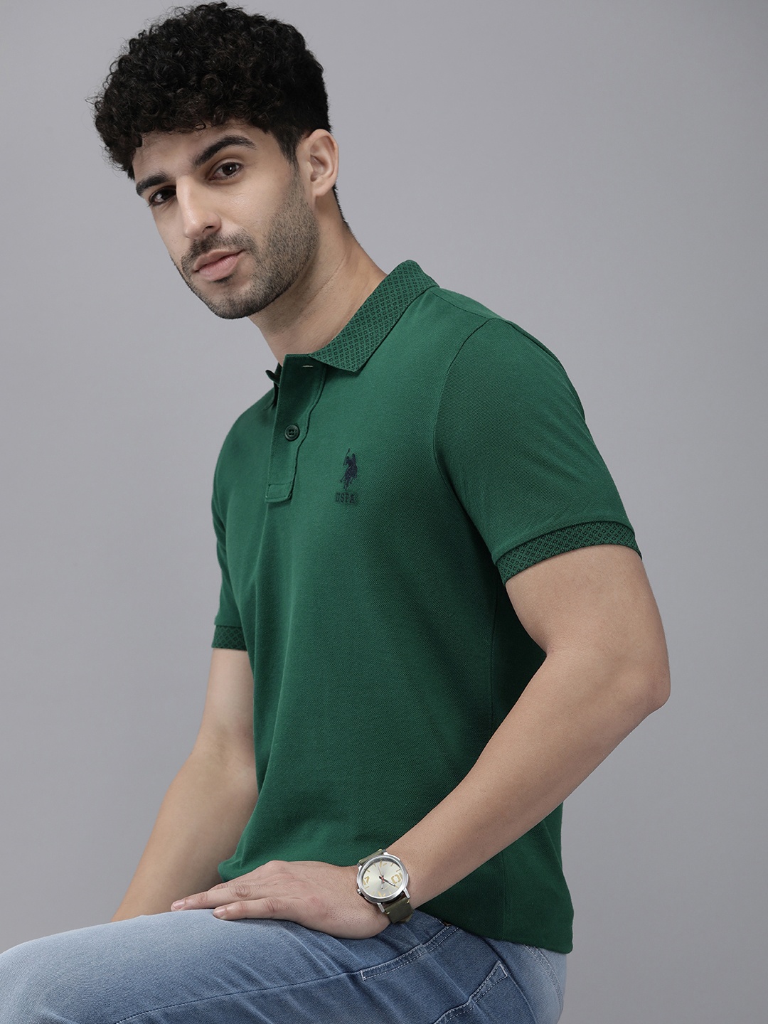 

U.S. Polo Assn. Pure Cotton Solid Polo Collar Slim Fit Casual T-shirt, Green