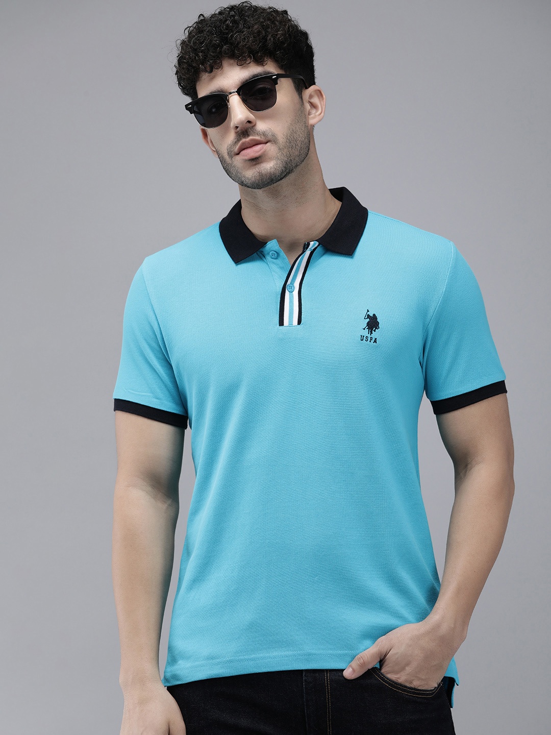 

U.S. Polo Assn. Pure Cotton Slim Fit Polo Collar Casual T-shirt, Blue