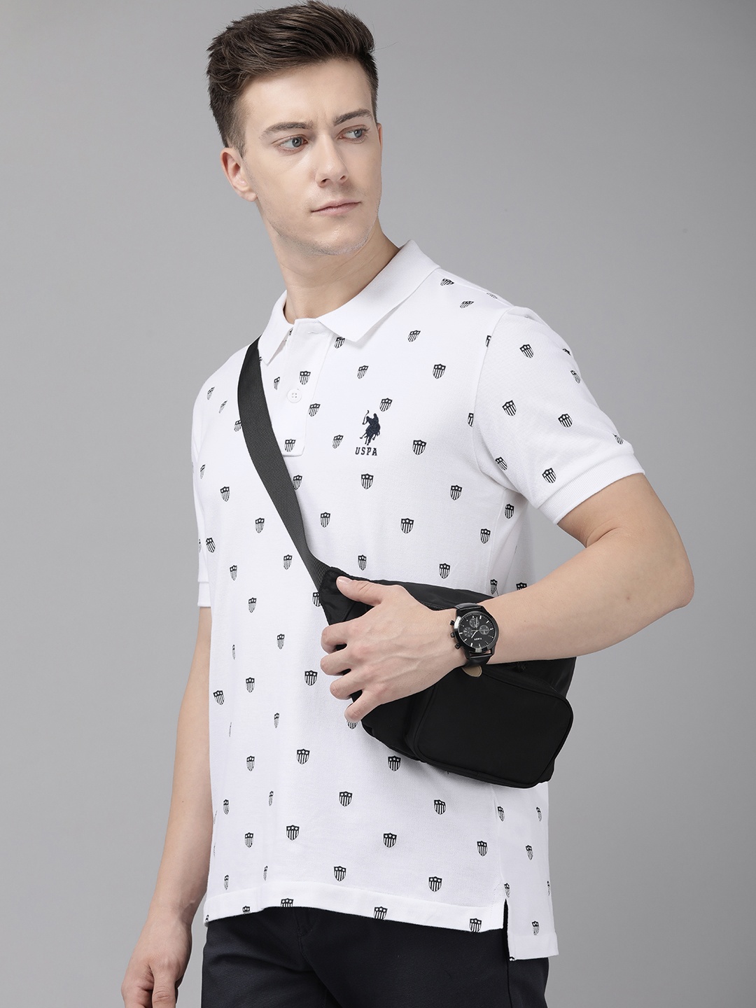 

U.S. Polo Assn. Printed Polo Collar Pure Cotton Slim Fit T-shirt, White