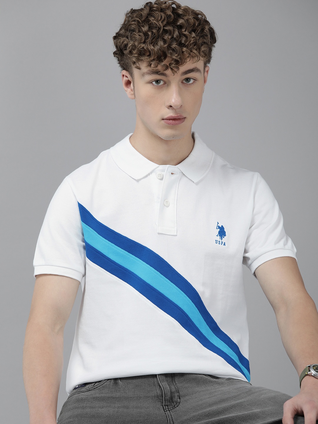 

U.S. Polo Assn. Striped Polo Collar Pure Cotton Slim Fit T-shirt, White