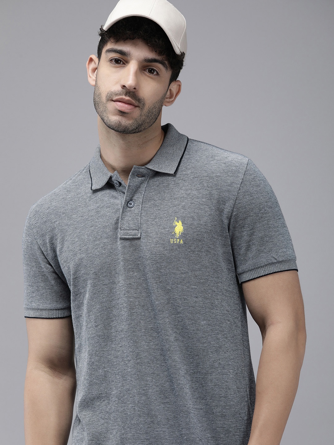 

U.S. Polo Assn. Pure Cotton Solid Polo Collar Slim Fit Casual T-shirt, Navy blue