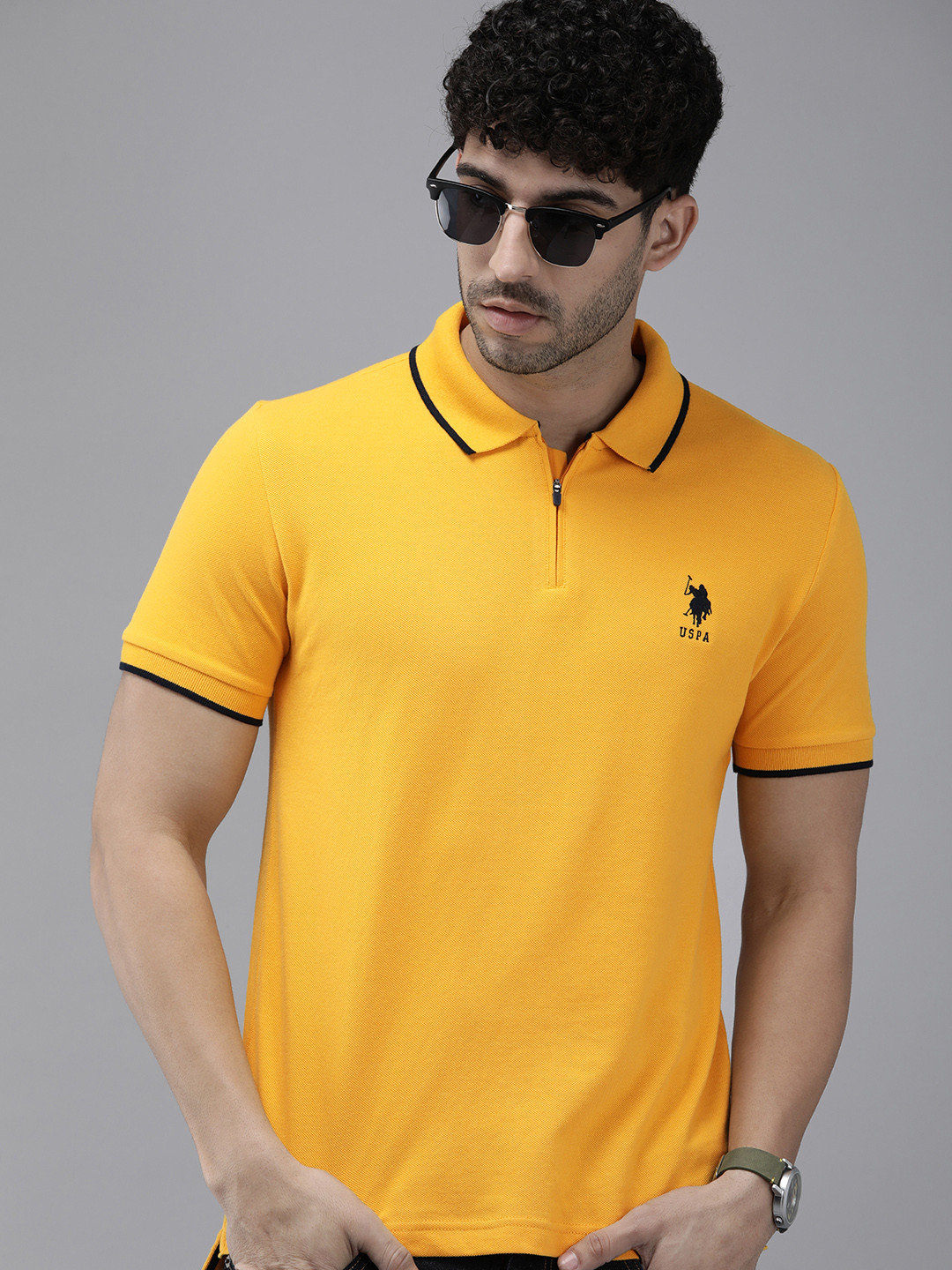 

U.S. Polo Assn. Pure Cotton Slim Fit Polo Collar Casual T-shirt, Yellow