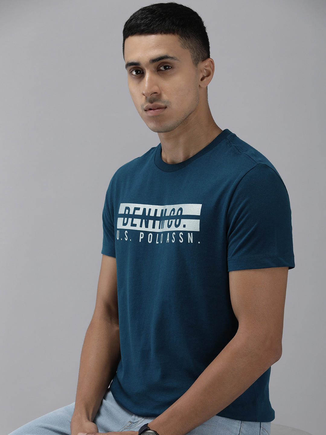 

U.S. Polo Assn. Denim Co. Brand Logo Graphic Printed Pure Cotton T-shirt, Navy blue