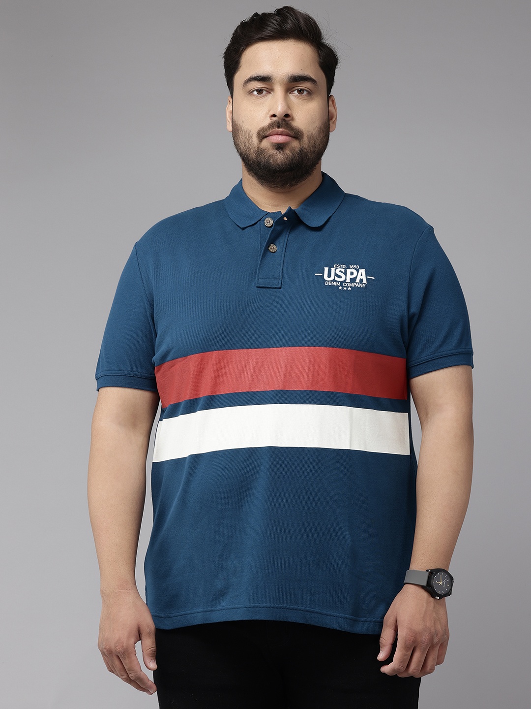 

U.S. Polo Assn. Denim Co. Plus Size Striped Detail Pure Cotton Polo T-shirt, Teal