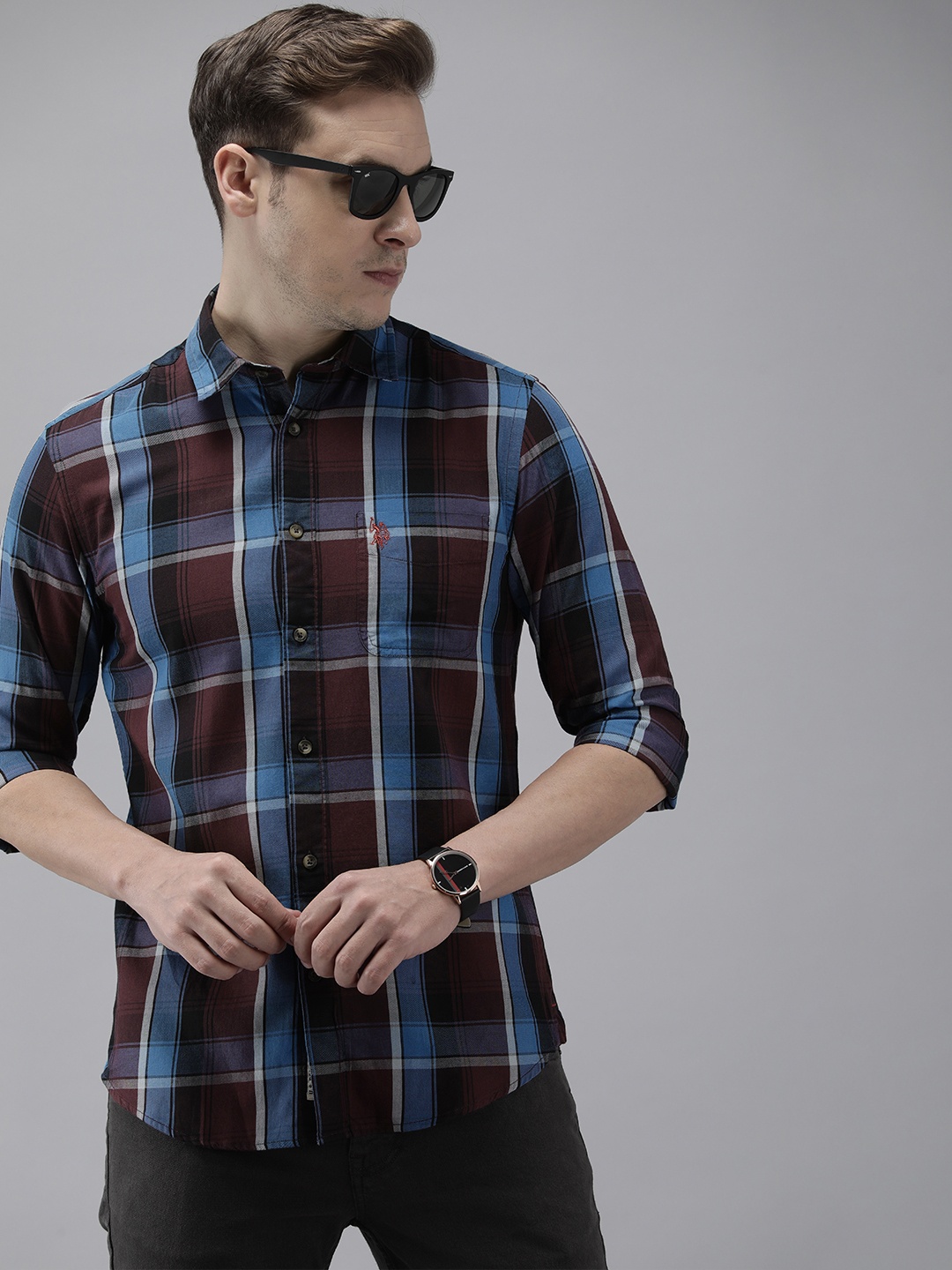

U.S. Polo Assn. Denim Co. Pure Cotton Checked Casual Shirt, Blue