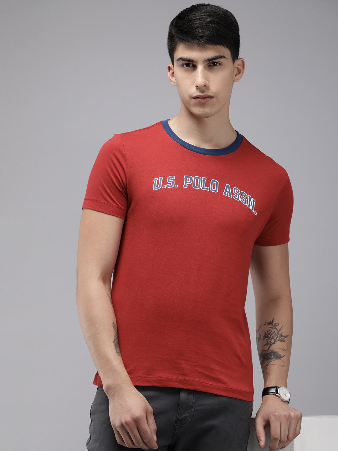 

U.S. Polo Assn. Denim Co. Brand Logo Printed Pure Cotton T-shirt, Maroon