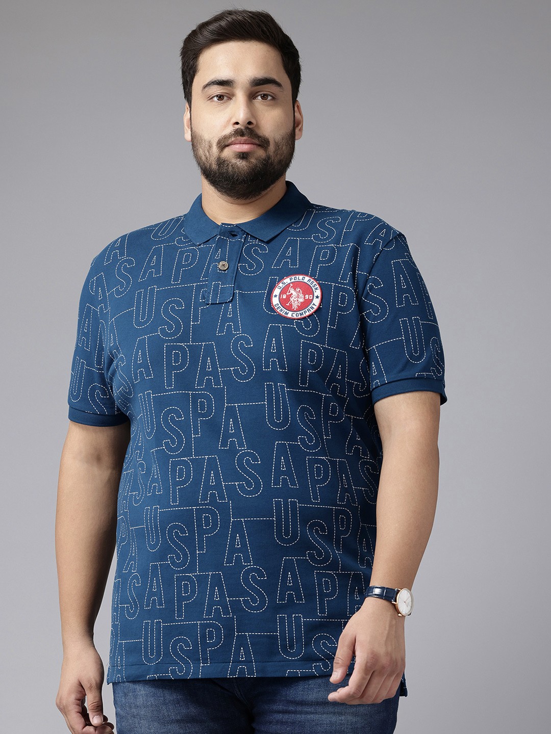 

U.S. Polo Assn. Denim Co. Plus Size Printed Pure Cotton Polo T-shirt, Navy blue